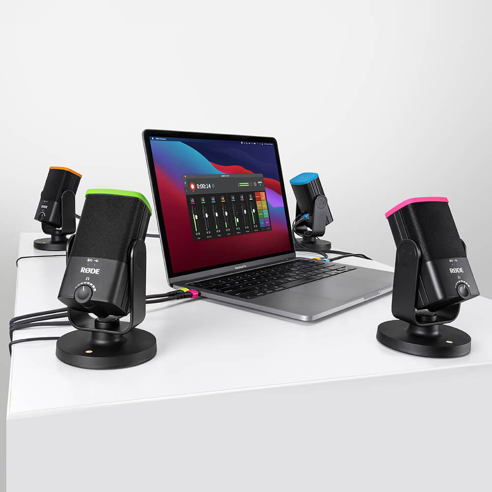 Rode Connect running on a laptop with four NT-USB Mini mics